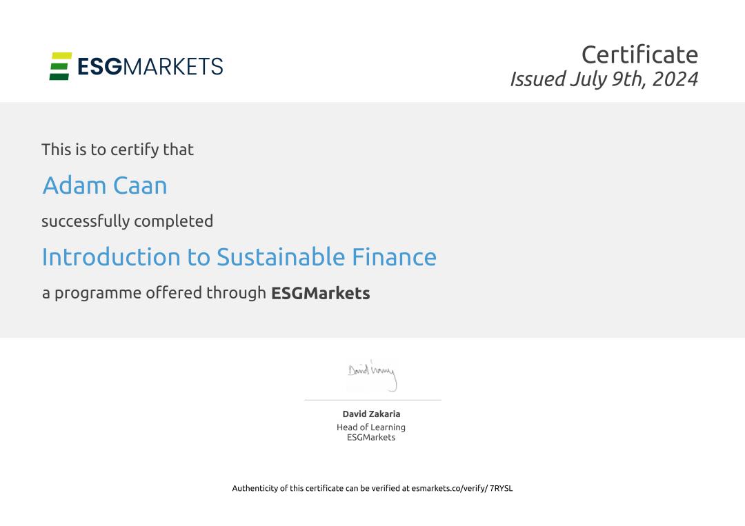 ESGMarkets Certificate